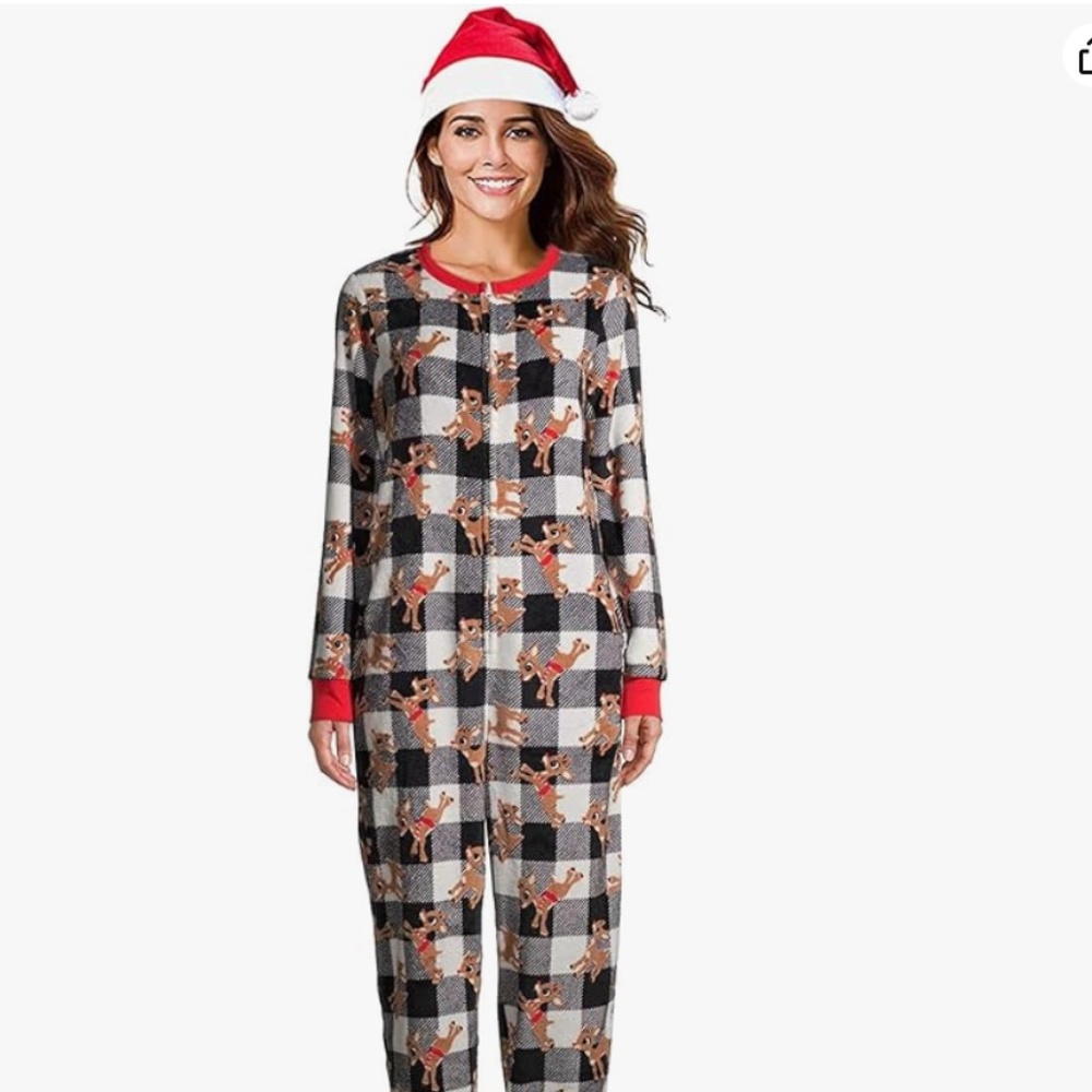 NEW Reindeer Women's Plush Rudolph Drop Seat Christmas Union Suit Pajamas